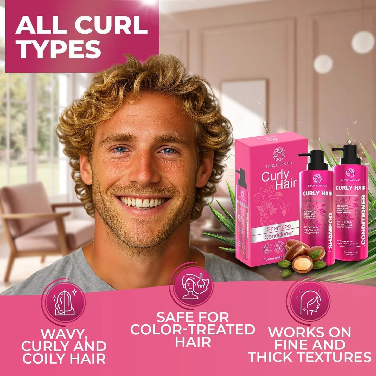 Curly Shampoo and Conditioner Set Sulfate Free 14 Fl Oz Set of 2 Moisturizing Formula Deep Treatment for Curly and Permed Hair Women and Men